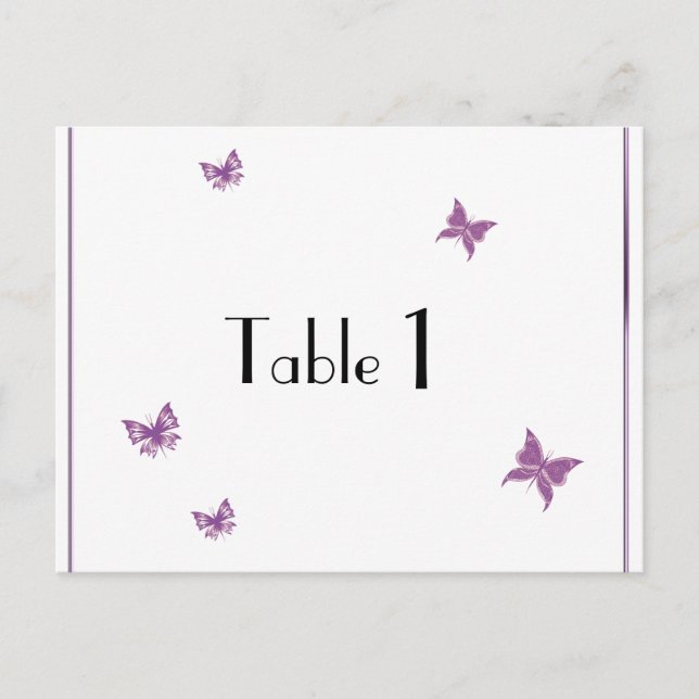 Purple Butterfly Heart Wedding Table Number Postcard (Front)