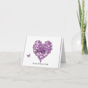 Purple Butterfly Heart Wedding Thank You Card