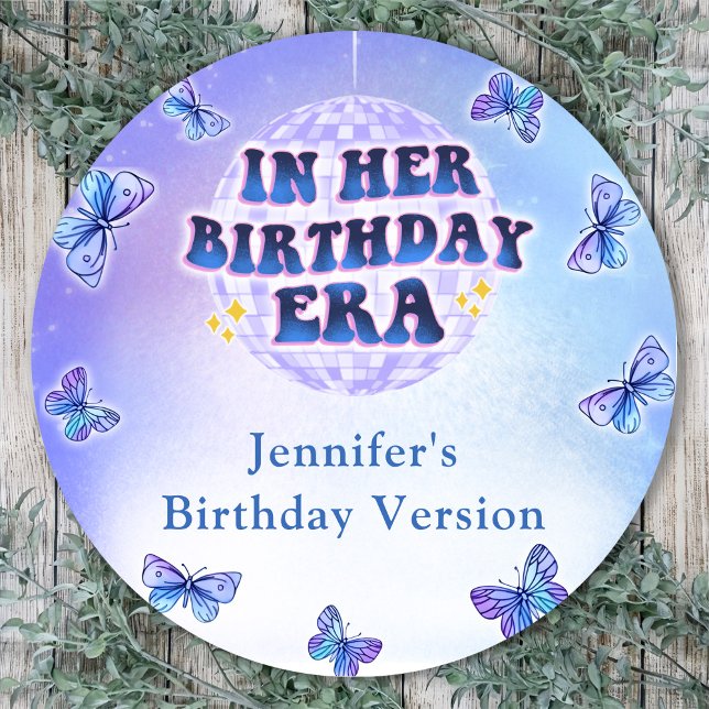 Purple Butterfly In Her Birthday Era Party Classic Round Sticker (Creator Uploaded)