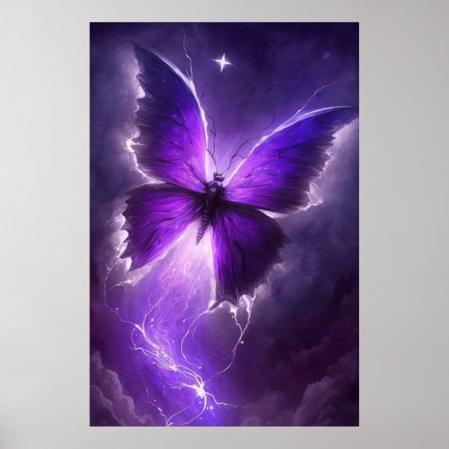 Purple butterfly in lightning wall art (Front)