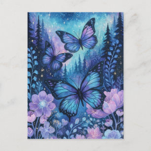 Purple Butterfly in Magical Pine Forest Night Sky Postcard