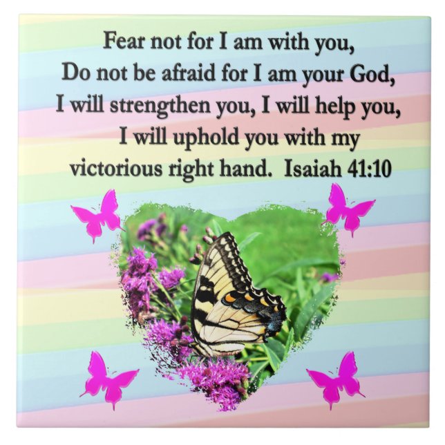 PURPLE BUTTERFLY ISAIAH 41:10 BIBLE VERSE TILE (Front)