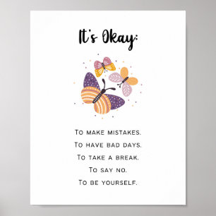 Purple Butterfly It's Okay Self Care  Poster