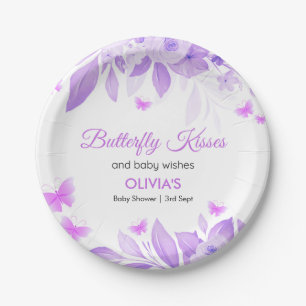 Purple Butterfly Kisses & Baby Wishes Baby Shower  Paper Plate