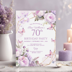 Purple Butterfly Lilac Garden Party 80th, Birthday Invitation