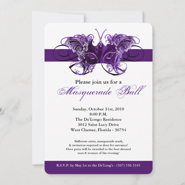 Purple Butterfly Masquerade Mask Costume Halloween Invitation (Front)