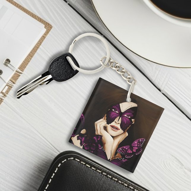 Purple Butterfly Masquerade Woman Elegant Fantasy Key Ring (Creator Uploaded)