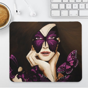 Purple Butterfly Masquerade Woman Elegant Fantasy Mouse Mat