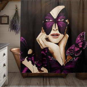 Purple Butterfly Masquerade Woman Elegant Fantasy Shower Curtain