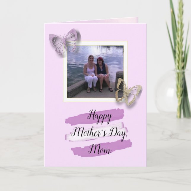 Purple Butterfly Mother Daughter Photo Mothers Day Card (Front)