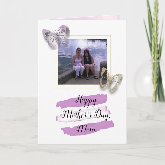 Purple Butterfly Mother Daughter Photo Mothers Day Card (Front)