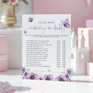 Purple Butterfly Mummy or Daddy Baby Game Card