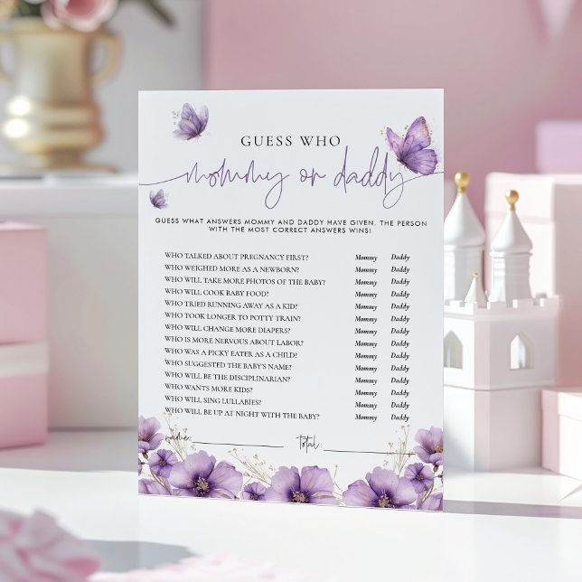 Purple Butterfly Mummy or Daddy Baby Game Card (Creator Uploaded)