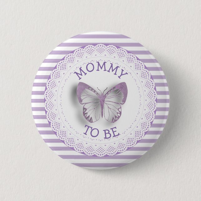 Purple Butterfly Mummy to be baby shower button (Front)