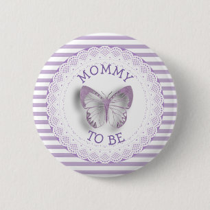Purple Butterfly Mummy to be baby shower button