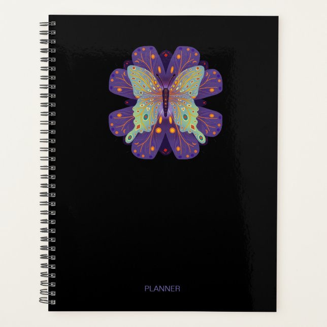 Purple Butterfly on Black - 8.5" X 11" Planner (Front)