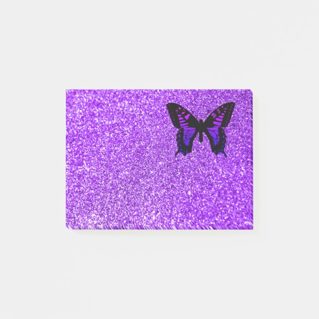 Purple Butterfly on Glitter Post-it Notes (Front)