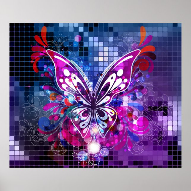 Purple butterfly on mosaic background Poster 2 (Front)