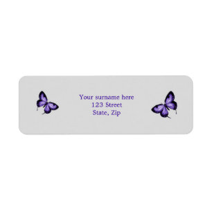 Purple butterfly on silver background Label