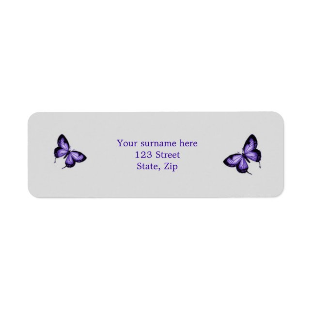 Purple butterfly on silver background Label (Front)