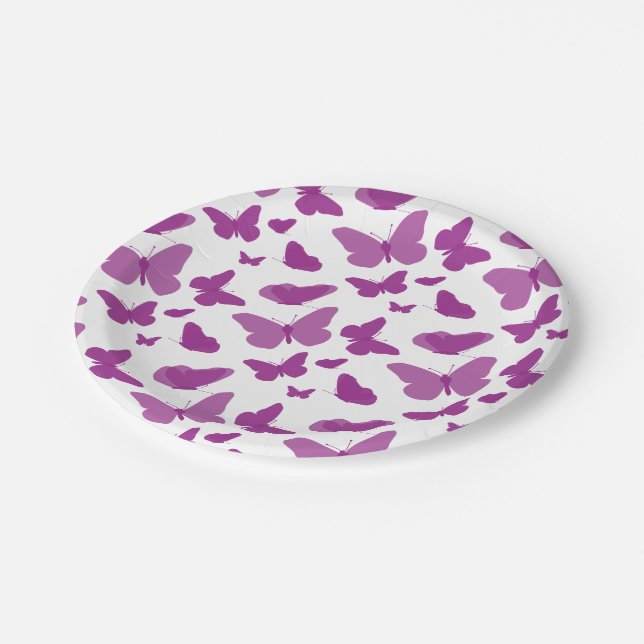 Purple Butterfly Party Paper Plate (Angled)