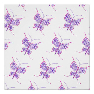 Purple Butterfly Pattern Poster
