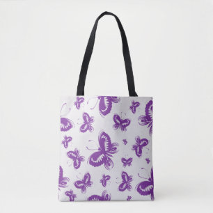 Purple Butterfly Pattern Tote Bag