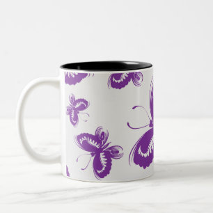 Purple Butterfly Pattern Two-Tone Coffee Mug