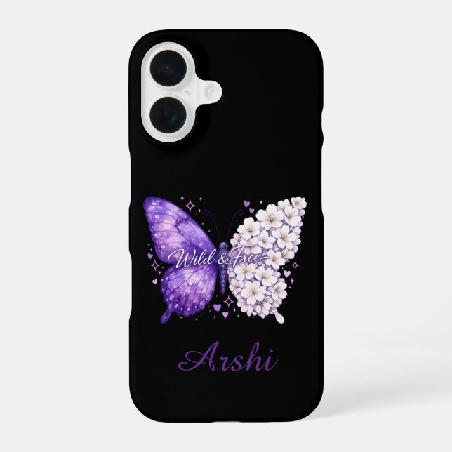 Purple Butterfly Personalised Name iPhone Case  (Back)