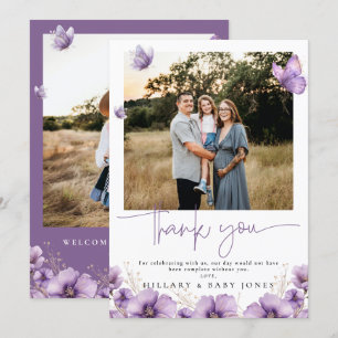 Purple Butterfly Photo Baby Show Thank you card