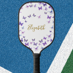 Purple Butterfly Pickleball Paddle Custom Name