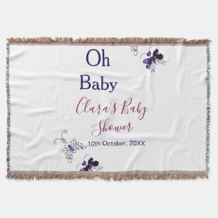 Purple butterfly pink baby shower oh baby modern throw blanket