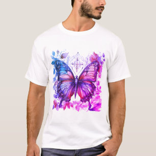 Purple Butterfly Pink Blue Christian Holy Cross T-Shirt
