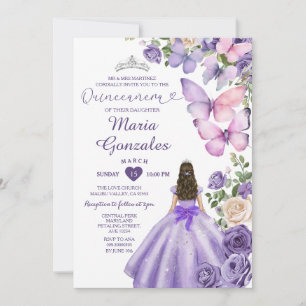 Purple Butterfly Princess Dress Floral Quinceañera Invitation