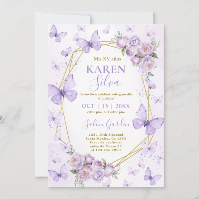 Purple Butterfly Quinceanera Invitation (Front)