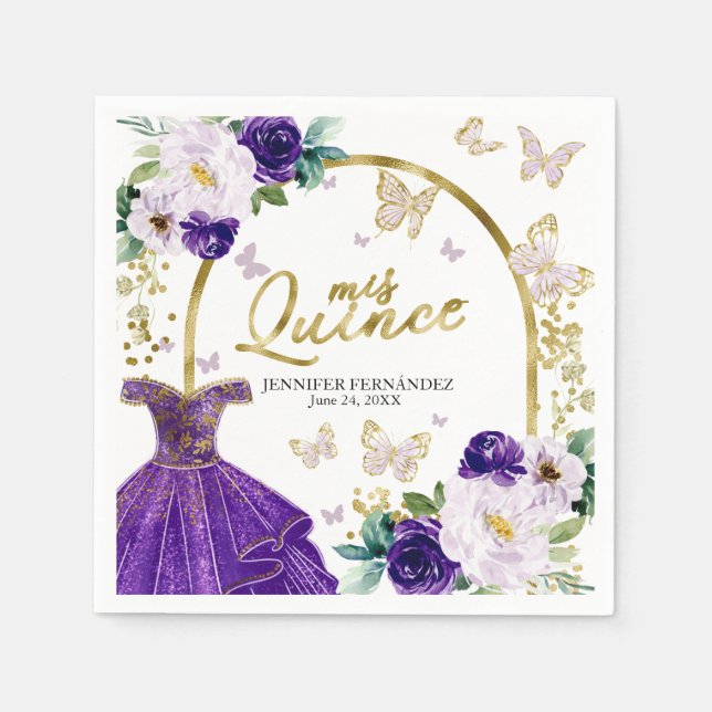 Purple Butterfly Quinceanera Napkin (Front)