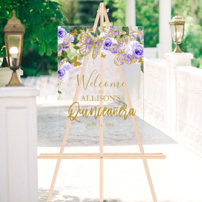 Purple Butterfly Quinceanera Welcome Acrylic Sign (Creator Uploaded)