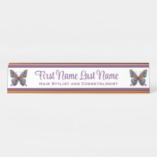 Purple Butterfly Rose Gold Station Name Plate
