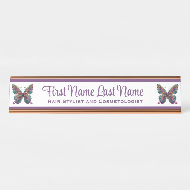 Purple Butterfly Rose Gold Station Name Plate (Front)