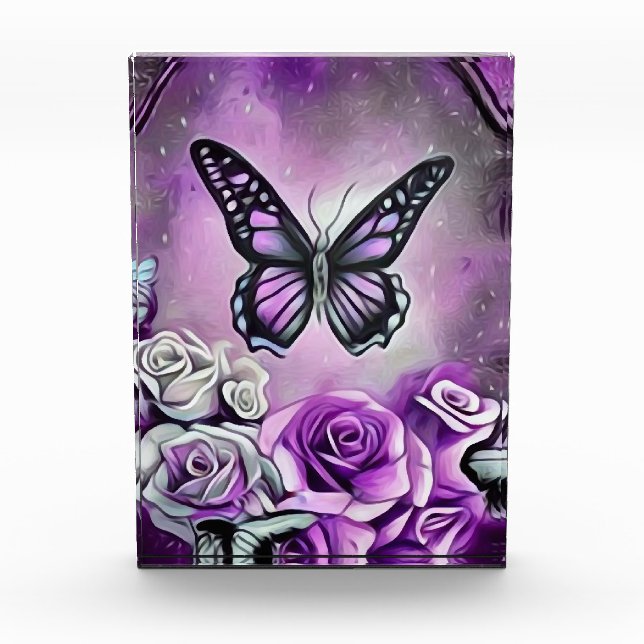 Purple Butterfly & Roses Photo Block (Front)
