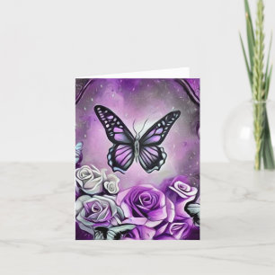 Purple Butterfly & Roses Thank You Card