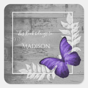 Purple Butterfly Rustic Book Sticker