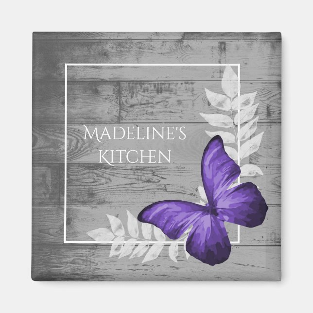 Purple Butterfly Rustic Magnet (Front)