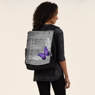 Purple Butterfly Rustic Personalised Backpack