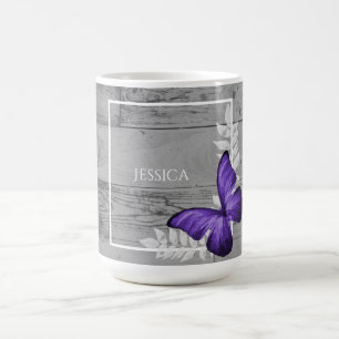Purple Butterfly Rustic Personalised Coffee Mug