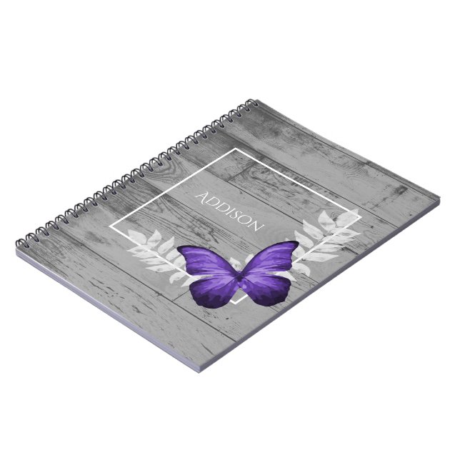 Purple Butterfly Rustic Personalised Notebook (Left Side)