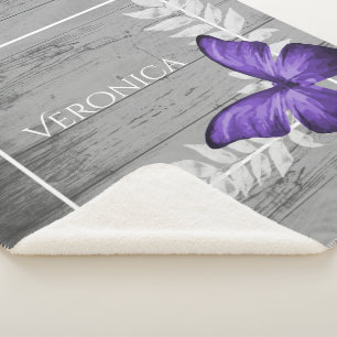 Purple Butterfly Rustic Personalised Sherpa Blanket