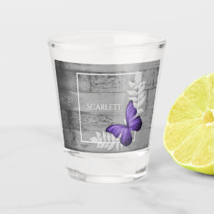 Purple Butterfly Rustic Personalised Shot Glass