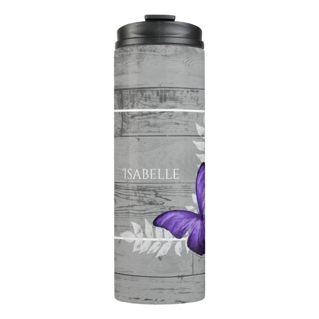 Purple Butterfly Rustic Personalised Thermal Tumbler (Front)