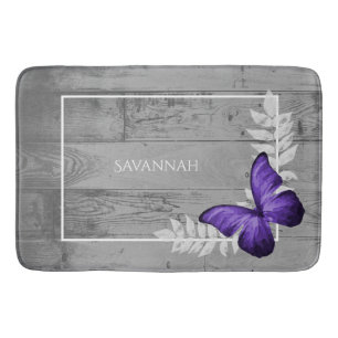 Purple Butterfly Rustic Personalized Bath Mat